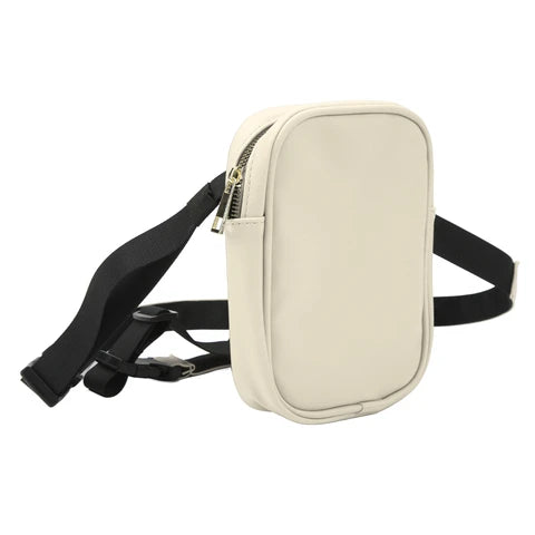 Riñonera Deportiva Grande para Mujer - Bolsa de Cintura Beige de Cuero Sintético