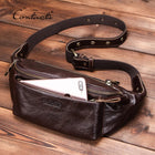 Riñonera de Cuero Genuino para Hombre - Bolso Cinturón Vintage con Tarjetero