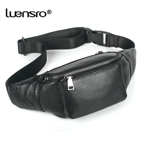 Riñonera Deportiva de Cuero Genuino para Hombre - Bolsa de Cintura Pequeña para Viajes y Teléfono