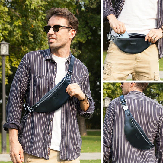 Riñonera de Cuero para Hombre - Bolso de Piel de Vestir Premium