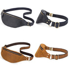 Riñonera de Cuero Genuino Crazy Horse para Hombre - Bolso Bandolera de Viaje con Compartimento para Móvil