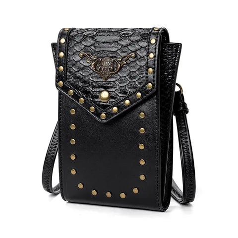 Riñonera Deportiva Gótica Punk de Cuero Negro con Tachuelas - Bolsa de Cadera Vintage Steampunk