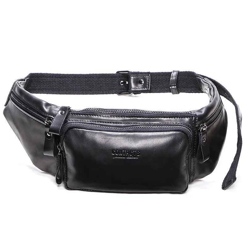 Riñonera de Cuero para Hombre - Bolso de Cintura Casual Viaje, Teléfono y Tarjetas