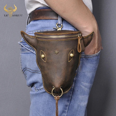 Riñonera Deportiva de Cuero Crazy Horse - Bolsa Retro para Viaje con Gancho para Teléfono