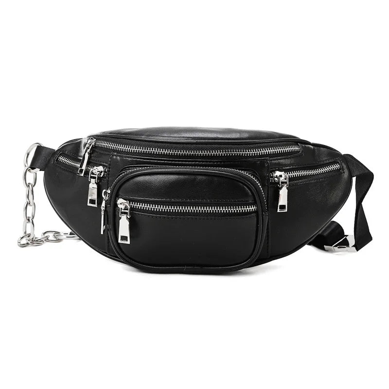 Riñonera de Cuero para Mujer - Bolso de Piel Negro Elegante y Versátil