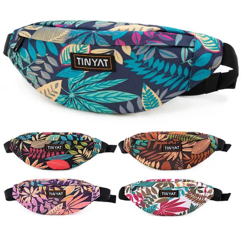 Riñonera Deportiva Unisex con Estampado de Hojas - Bolsa de Cintura para Running, Senderismo y Viajes