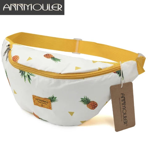 Riñonera Deportiva Annmouler - Bolsa de Cintura de Algodón con Estampado de Piña, Espaciosa y con Cremallera