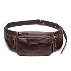 Riñonera de Cuero Genuino para Hombre - Bolso Pecho Pequeño para Viaje y Cartera para Tarjetas y Celular