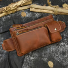 Riñonera de Cuero Genuino para Hombre - Bolso Cinturón Multifuncional con Compartimentos para Cigarrillos, Teléfono y Cartera