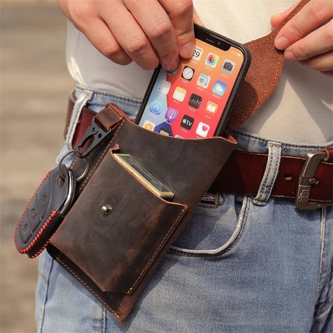 Riñonera Deportiva de Cuero Genuino para Hombre - Bolsa Táctica para Teléfono