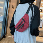 Riñonera Deportiva de Terciopelo para Mujer - Bolsa Pecho con Cremallera