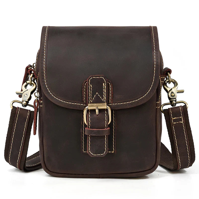 Riñonera de Cuero para Hombre - Bolso de Piel de Vestir Mini Marrón