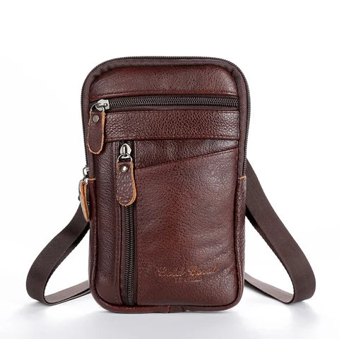 Модная Кожаная Сумка Для Телефона Через Плечо В Винтажном Уличном Стиле, Мужская Поясная Сумка С Петлей Для Ремня