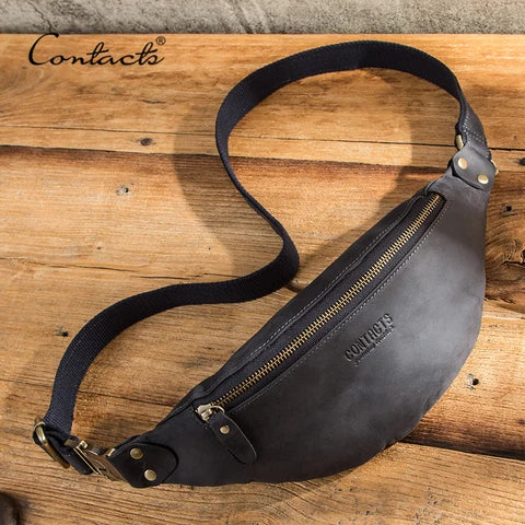 Riñonera Deportiva de Cuero Genuino - Marrón y Negro