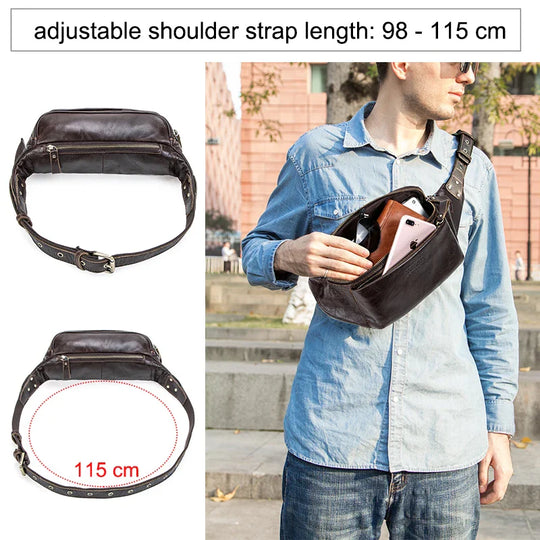 Riñonera de Cuero Genuino para Hombre - Bolso Cinturón Vintage con Tarjetero