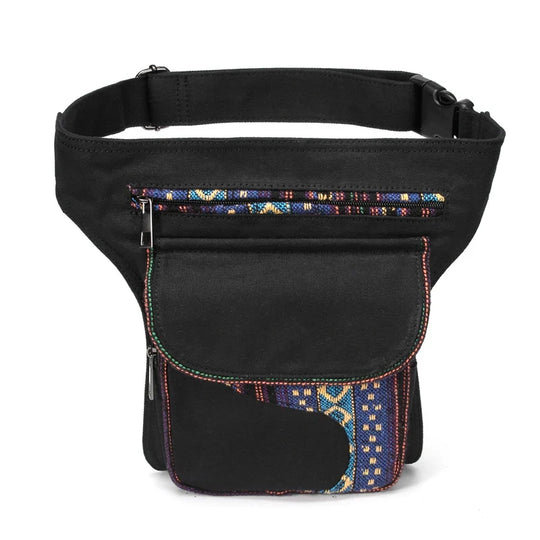Riñonera Vintage para Mujer - Bolsa de Cintura Grande con Parches