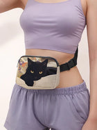 Riñonera Deportiva Ajustable con Estampado de Gato Negro - Bolsa de Cintura para Correr