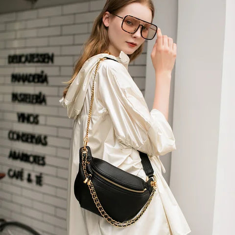 Riñonera Deportiva de Cuero Genuino para Mujer - Bolso Bandolera Elegante