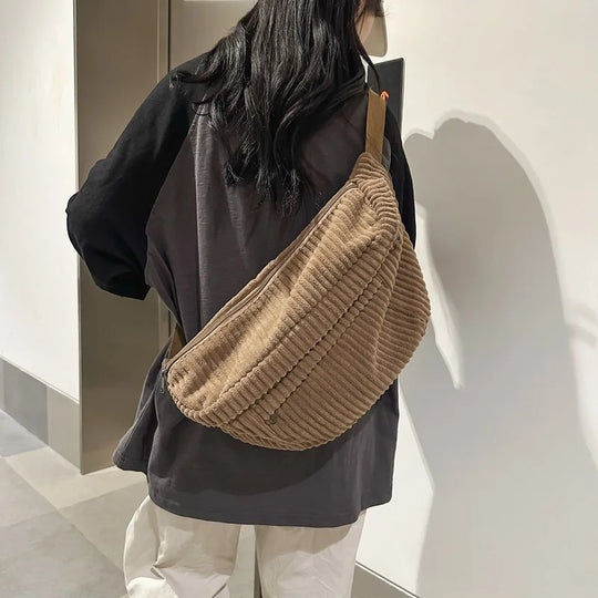 Riñonera de Cintura para Mujer - Bolso Bandolera de Pana Grande y Casual