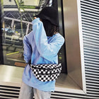 Riñonera Deportiva para Mujer - Bolsa Cruzada de Lona con Estampado Cuadros, Estilo Hip Hop, Porta Celular