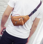Riñonera Deportiva de Cuero Genuino para Hombre con Cadena para Teléfono