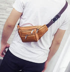 Riñonera de Cuero Genuino para Hombre - Bolso de Cintura con Cadena