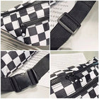 Riñonera Deportiva para Mujer - Bolsa Cruzada de Lona con Estampado Cuadros, Estilo Hip Hop, Porta Celular