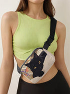 Riñonera Deportiva Ajustable con Estampado de Gato Negro - Bolsa de Cintura para Correr