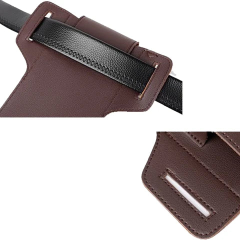 Riñonera Deportiva de Cuero Genuino con Soporte para Teléfono y Llavero