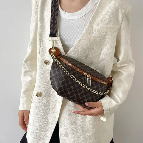 Riñonera Deportiva Mujer - Bolso Cintura con Cadena de Piel Sintética