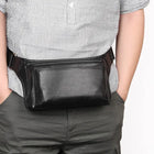 Riñonera Deportiva de Cuero para Hombre - Bolsa Cintura Cremallera Negra