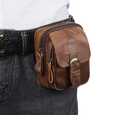 Riñonera Deportiva de Cuero Vintage para Hombre - Bolsa Deportiva Resistente para Exteriores