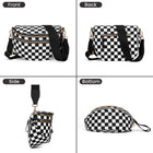 Riñonera de Viaje para Mujer de Nylon - Bolso Cruzado Espacioso a Cuadros Blanco y Negro
