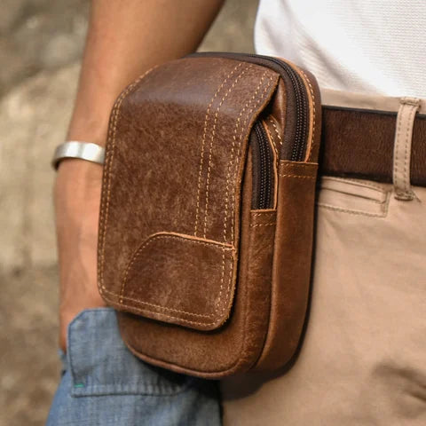 Riñonera Deportiva de Cuero Vintage para Hombre - Bolsa de Cintura Resistente para Exteriores