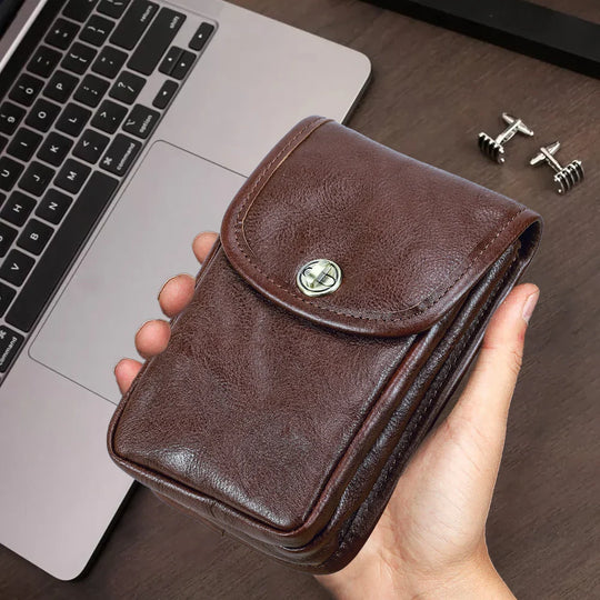 Riñonera de Cuero Genuino para Hombre - Bolsa de Cintura de Lujo con Funda para iPhone Pro Max