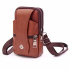 Riñonera Deportiva de Cuero Marrón - Bolsa de Hombro Grande con Compartimentos