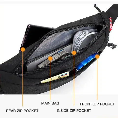 Riñonera Deportiva Hombre Multifuncional: Bolsa de Cintura, Pecho o Hombro