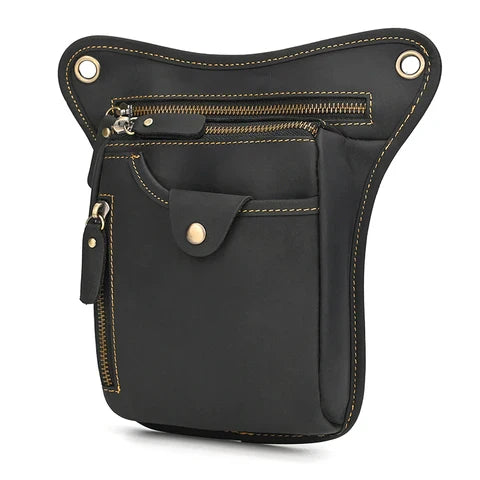 Riñonera Deportiva Vintage de Cuero para Motociclista - Bolsa de Cadera Multifuncional