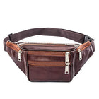 Riñonera Deportiva de Cuero Genuino para Hombre con Cadena para Teléfono