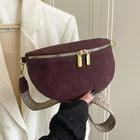 Riñonera Deportiva para Mujer de Ante Sintético con Múltiples Bolsillos - Bolso Cintura Ancho Retro