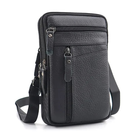 Riñonera Deportiva de Cuero Genuino para Hombre - Bolsa Pequeña Cruzada