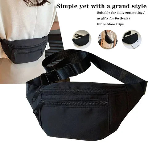Riñonera Deportiva Negra Multibolsa - Ligera y Cómoda para Uso Diario
