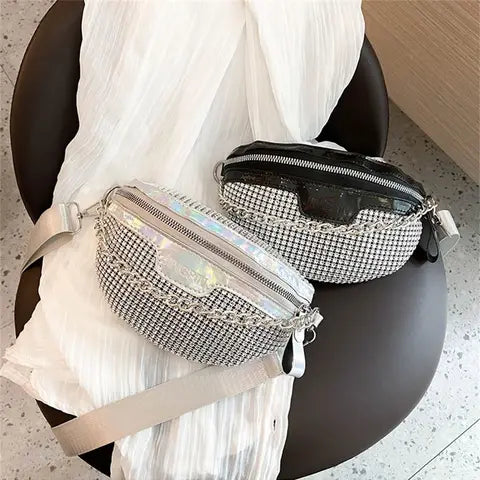 Riñonera Deportiva Brillante con Cristales - Bolso de Cintura para Mujer