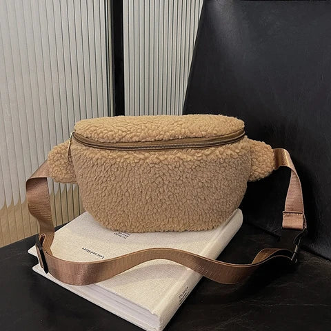 Riñonera Deportiva Unisex de Peluche - Bolsa de Cintura Elegante y Cómoda