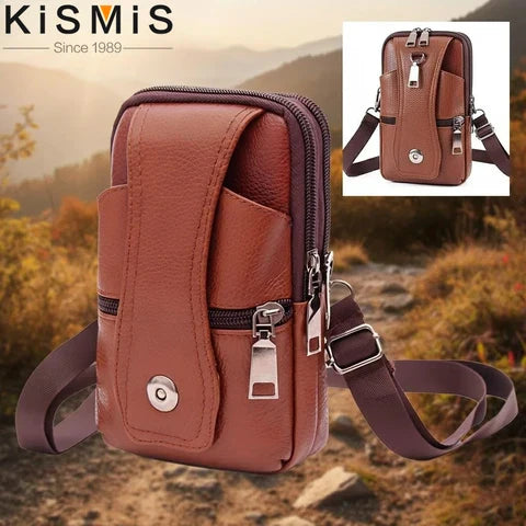 Riñonera Deportiva de Cuero Grande con Múltiples Bolsillos - Bolsa Bandolera para Hombre