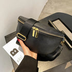 Riñonera Mujer Vintage de Piel Genuina - Bolso Bandolera Ancha y Elegante