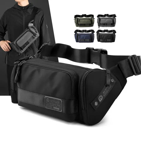 Riñonera Deportiva Hombre Nylon Multibolsillos - Bolso Cintura Impermeable para Running, Viajes y Senderismo