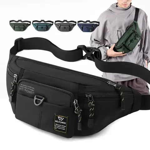 Riñonera Deportiva Hombre Nylon Antirrobo Grande Capacidad Múltiples Bolsillos