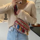 Riñonera Deportiva Retro con Borlas y Cuero - Bolso de Cintura para Mujer