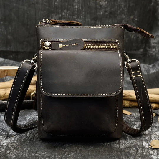 Riñonera de Cuero Vintage para Hombre - Bolso de Piel de Vestir Mini